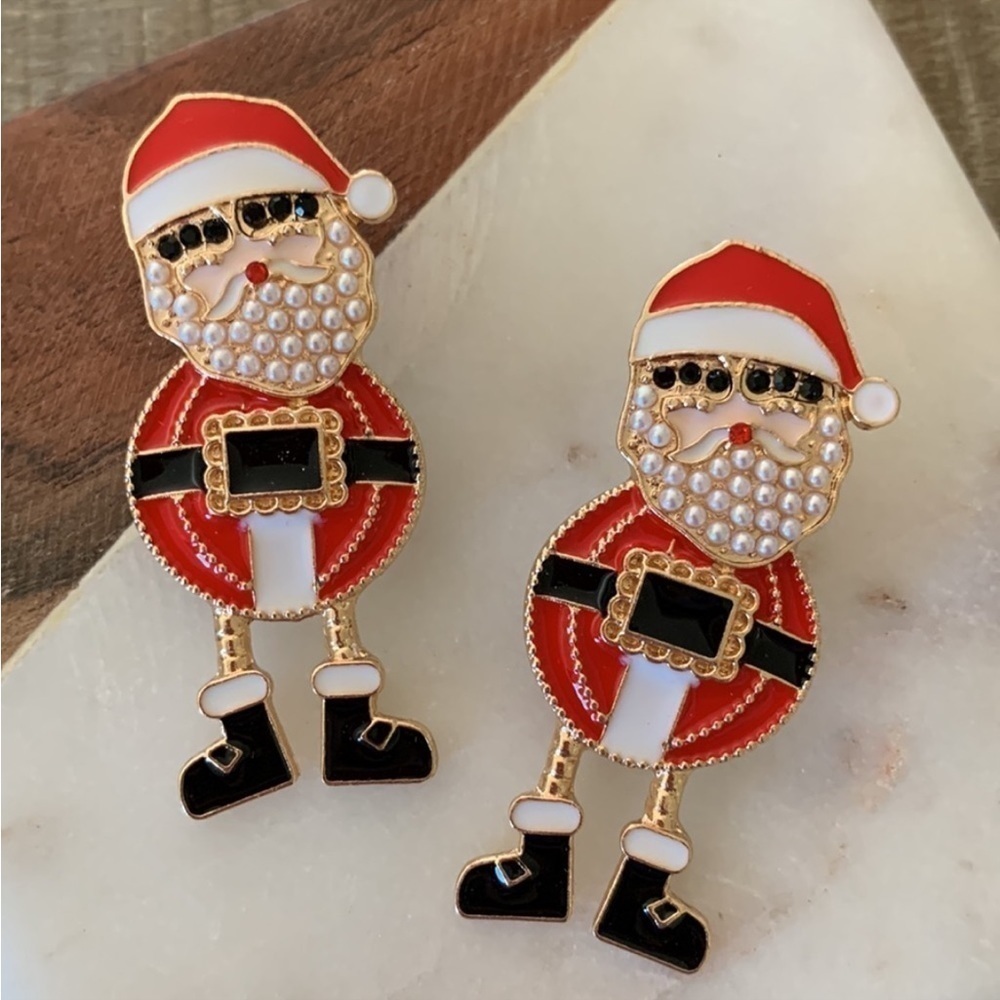 NWT Christmas Santa Pom Pom Christmas Holiday Earrings
